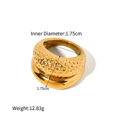 18k gold classic and fashionable double-layer hammered design ring