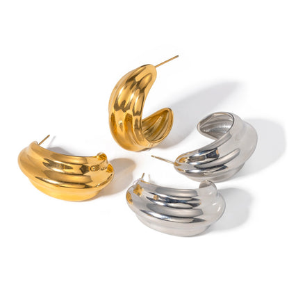 18k gold classic simple C-shaped design earrings