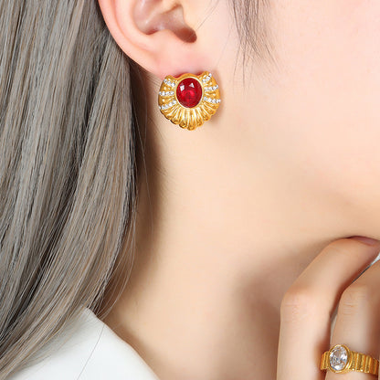 18K Gold Classic Fashion Inlaid Zircon Thread Design Versatile Earrings