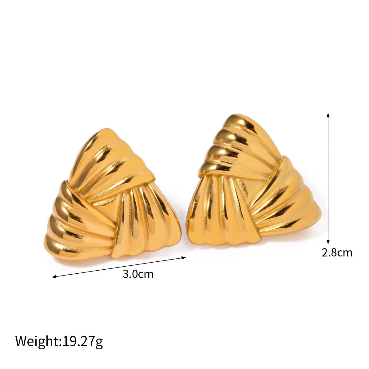18k gold classic fashion triangle with braided texture design earrings