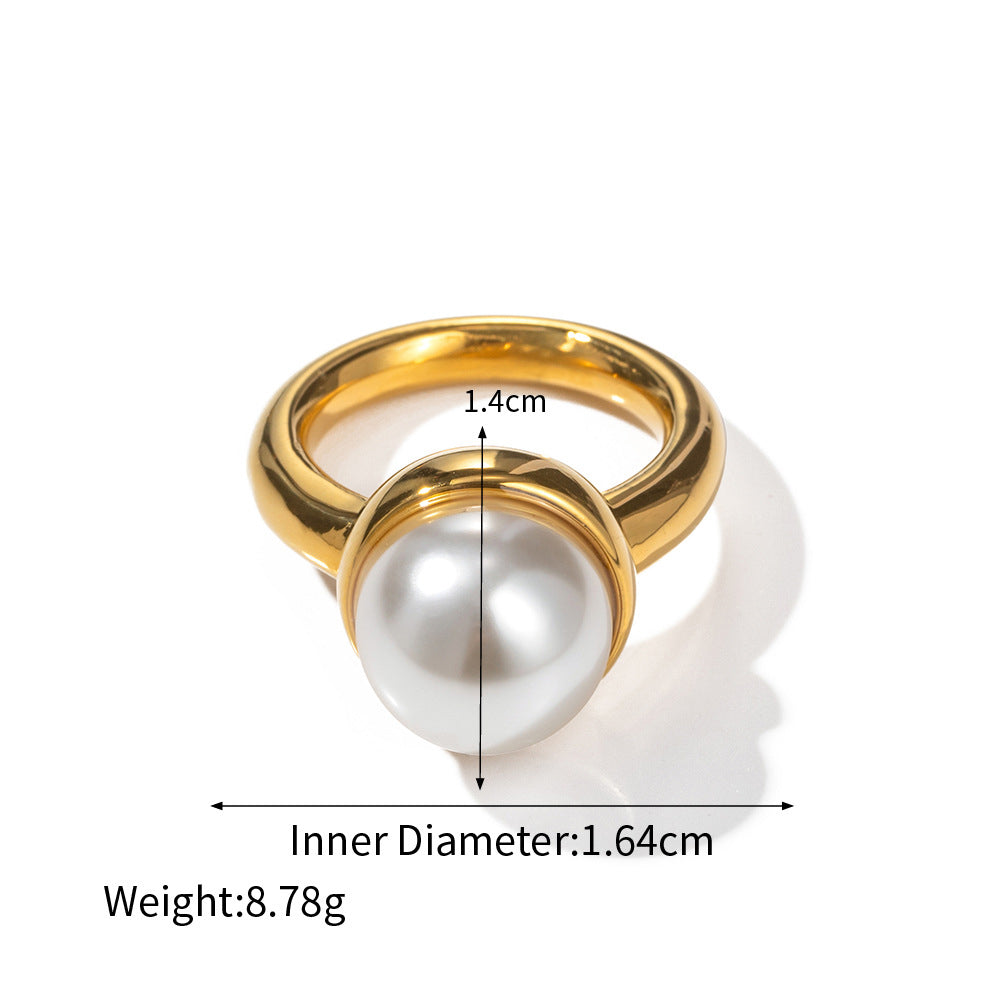 18K gold classic simple inlaid pearl design ring