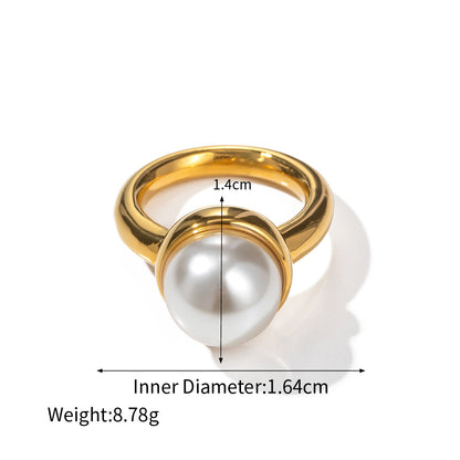 18K gold classic simple inlaid pearl design ring