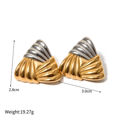 18k gold classic fashion triangle with braided texture design earrings