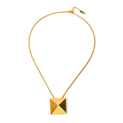 18K Gold Classic Fashion Square Rivet Design Pendant Necklace