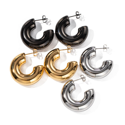 18K Gold Delicate and Simple C-shaped Design Versatile Earrings