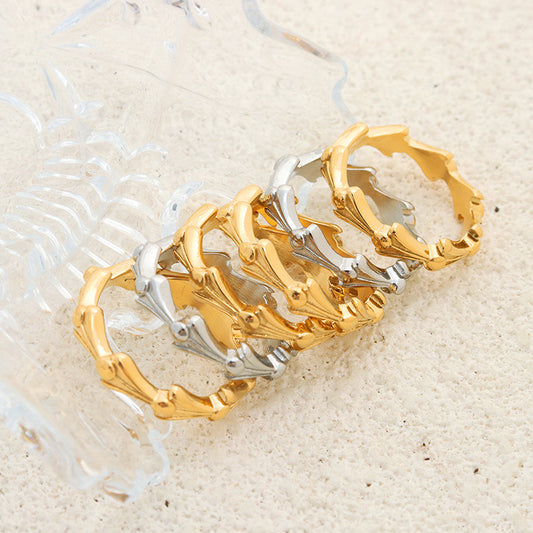 18K gold classic retro joint water ripple design simple style ring
