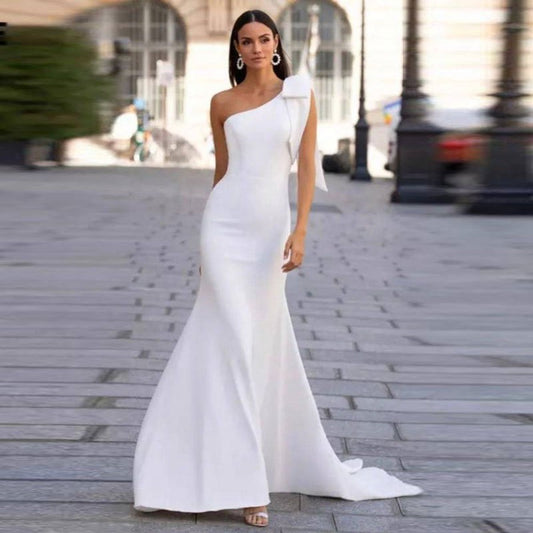 Women's Fashion Fishtail Elegant Wedding Dress Slimming Long Shoulder Dress