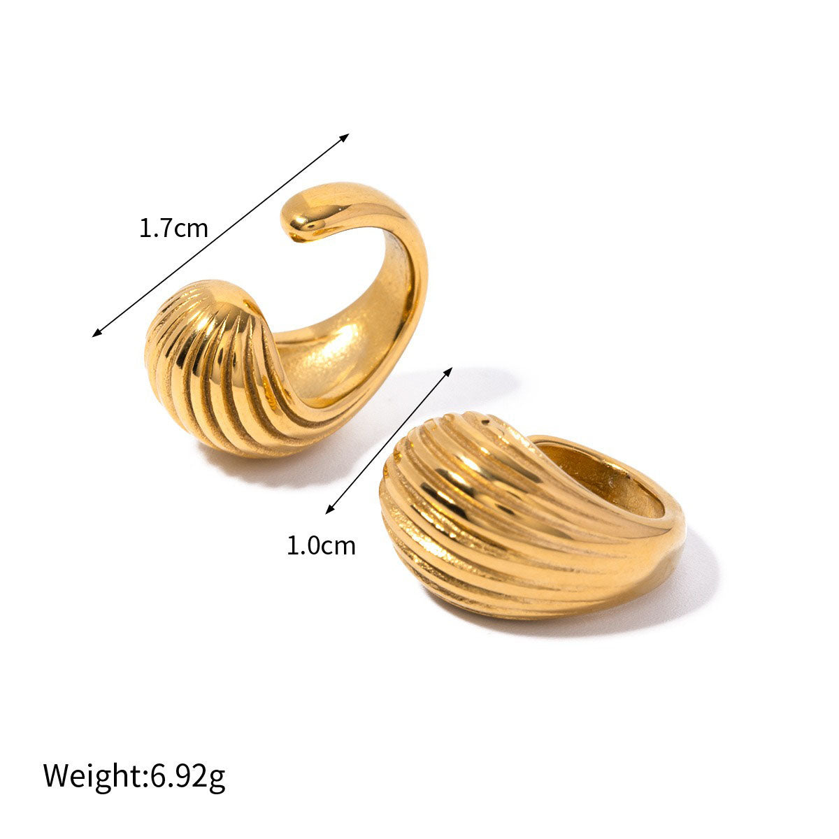 18k gold classic retro drop-shaped earrings with striped design