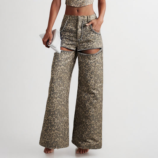 Women's Leopard Hollow Retro Jeans