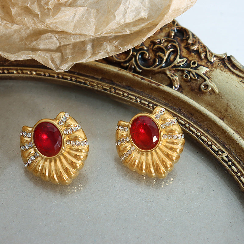 18K Gold Classic Fashion Inlaid Zircon Thread Design Versatile Earrings