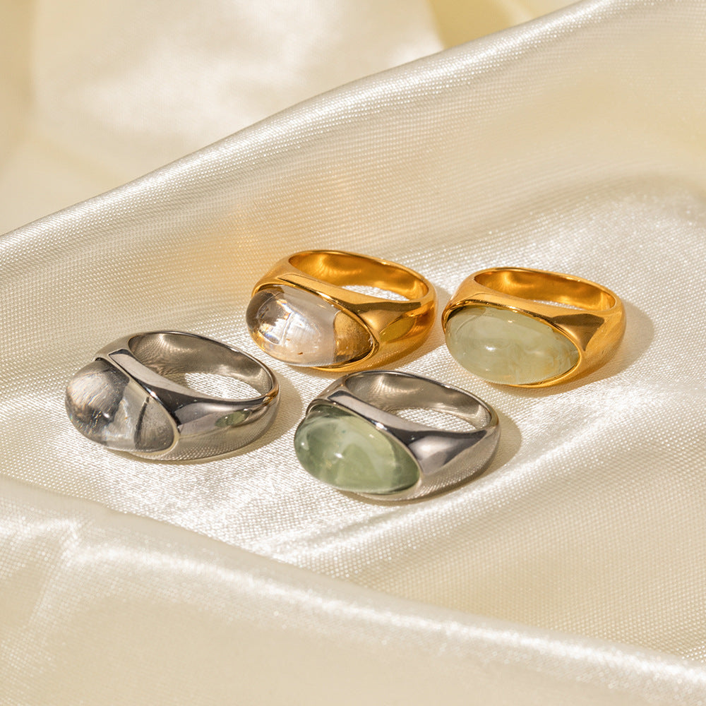 18k gold classic fashion inlaid gemstone design simple style ring