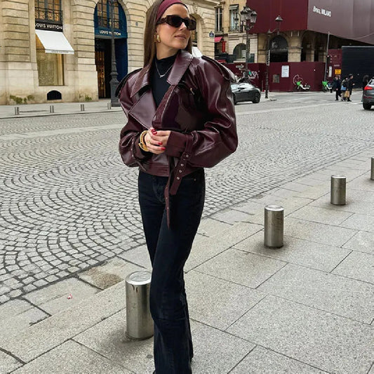Women's Leather Jacket Street PU Lapel Adjustable