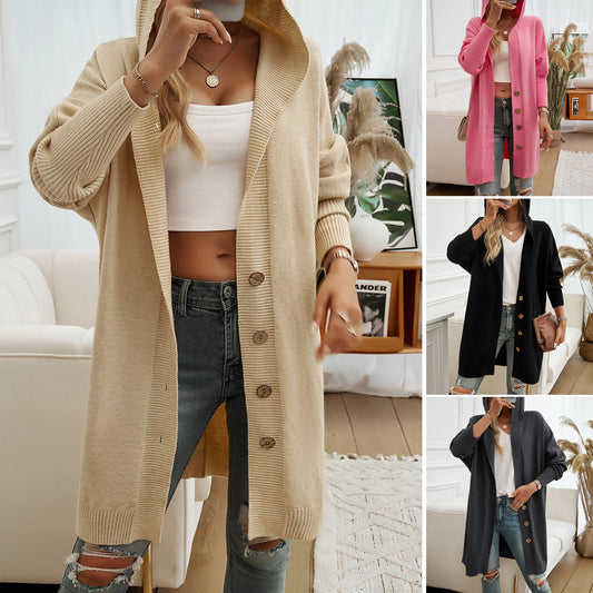 Women's Casual Loose Breasted Hooded Cardigan