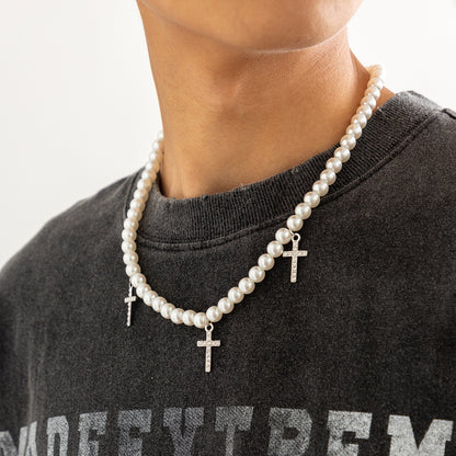 Conception de diamant croisé de personnalité de mode avec collier hip-hop de perles