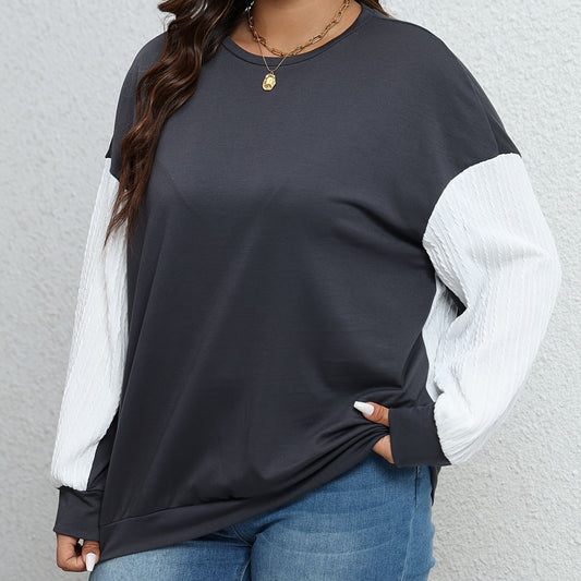 Sweat-shirt confortable, décontracté et polyvalent de grande taille, de couleur contrastée