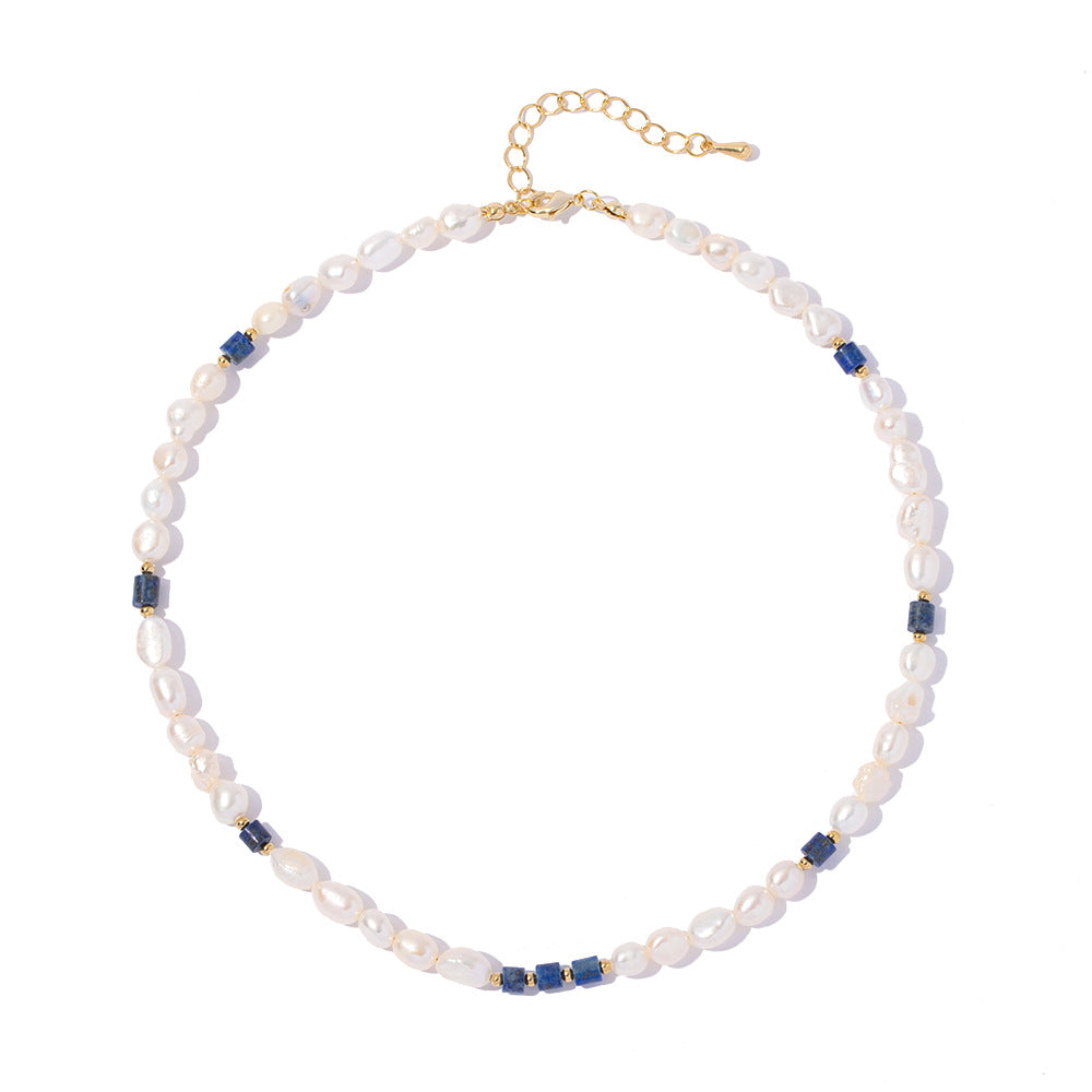 Collier polyvalent en Lapis Lazuli bleu Karaine, classique et Noble, avec perles d'eau douce naturelles, Design perlé