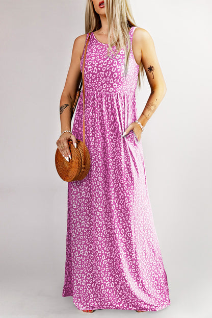 Rosafarbenes Maxi-Tanktopkleid mit Leopardentaschen