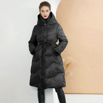 Women's Thickened Hooded Waist Mid-length Down Jacket