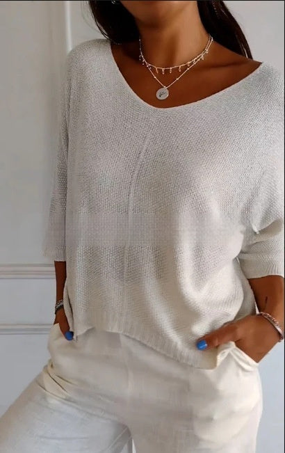 Women's V-neck Fried Dough Twists Slim Knit Pullover Sweater