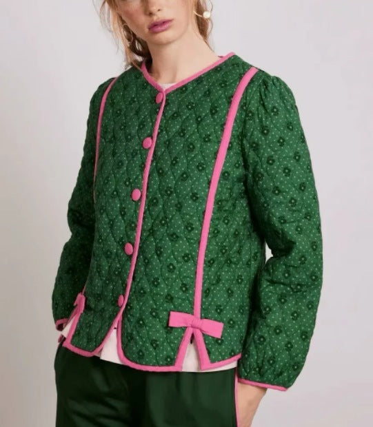 Veste en coton à petits motifs floraux et patchs de couleur contrastée