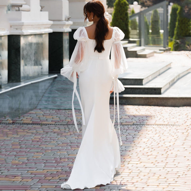 Robe de soirée à manches longues et taille haute pour femme