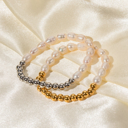 18K gold classic fashionable round beads and pearl bead design versatile bracelet