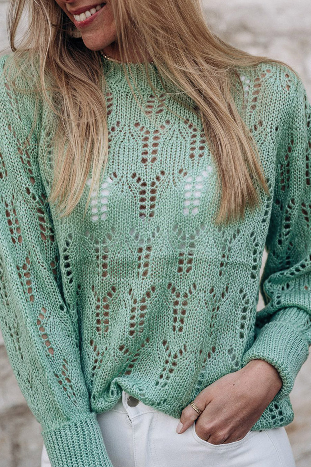 Pull en pointelle tricoté transparent vert