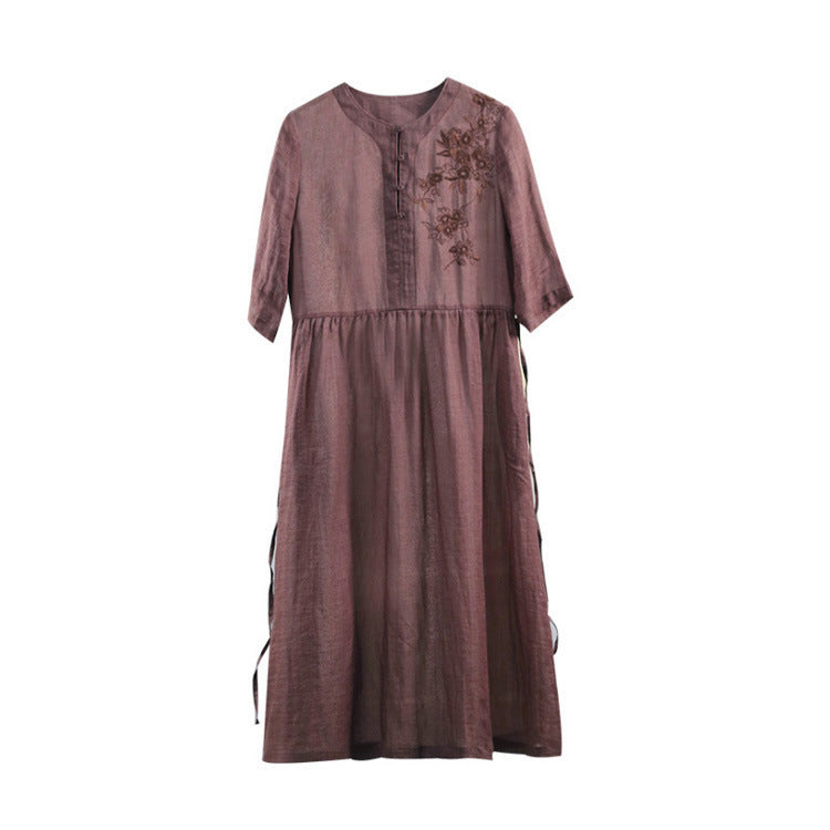 Women's Summer Embroidered Ramie Dress