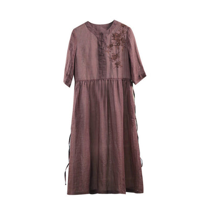 Women's Summer Embroidered Ramie Dress