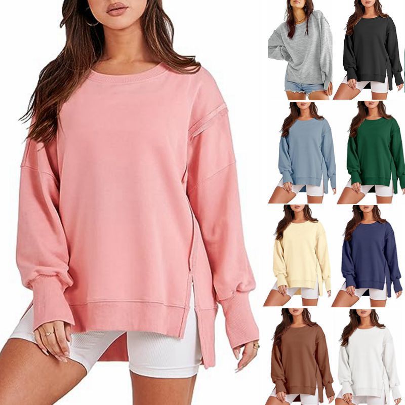 Solide übergroße Sweatshirt Rundhals Langarm Pullover Hoodies Tops Mode Herbst Frauen Kleidung Winter