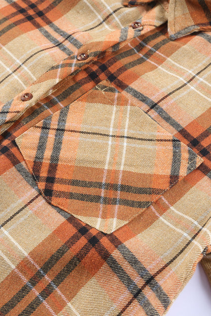 Chemise à manches longues boutonnée avec poche à carreaux orange