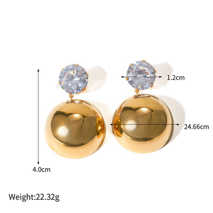 18k gold exquisite and dazzling zircon inlaid earrings with hemispherical pendant design