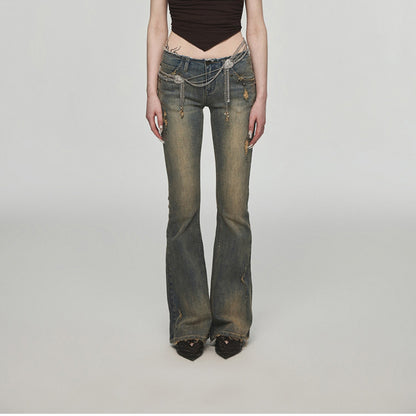 Vintage Washed Distressed Straight Leg Jeans