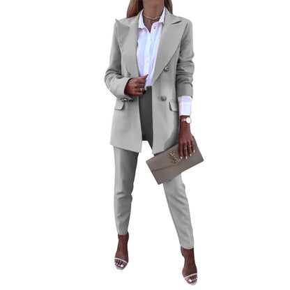 Women's Solid Color Fashion Casual Jacket Trousers Suit