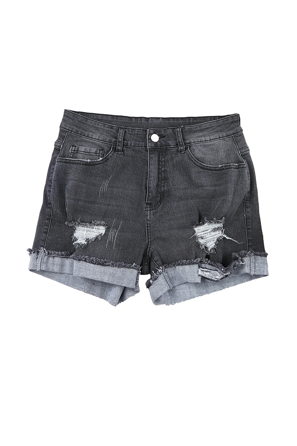 Jeansshorts in Distressed-Optik mit gerolltem Saum in Himmelblau