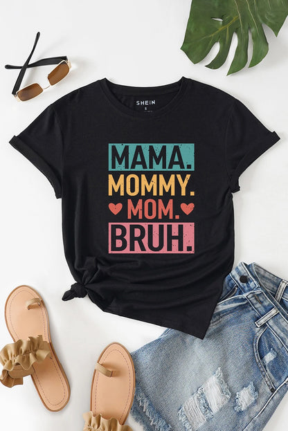 T-shirt noir avec lettre MAMA MOMMY MOM BRUH