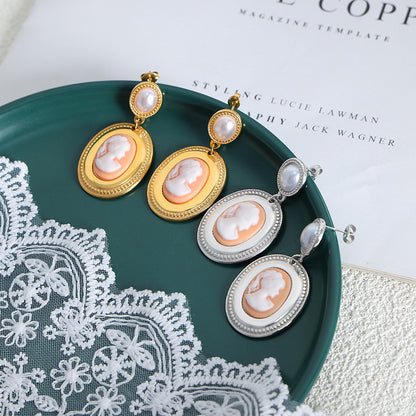 18K Gold Retro Fashion Inlaid Gems and Pearls with Versatile Earrings