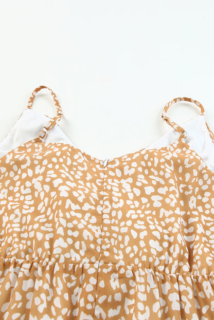 Yellow Leopard Print Drawstring Ruffled Wrap V Neck Jumpsuit