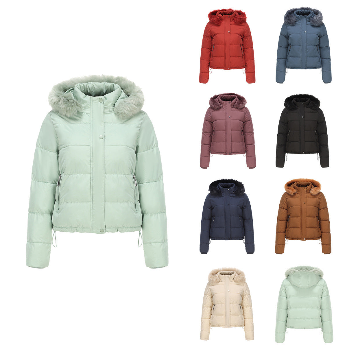 Manteau chaud en coton à manches longues pour femme, chapeau détachable en velours court, automne et hiver