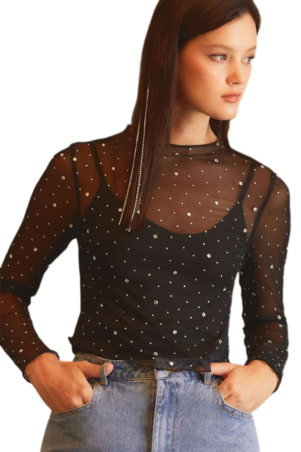 Haut court en maille strass noir