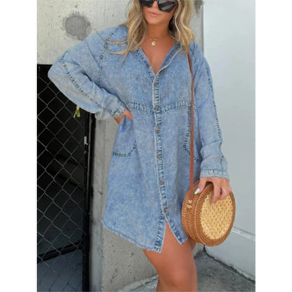 Women's Denim Washed Loose Shirt Dress