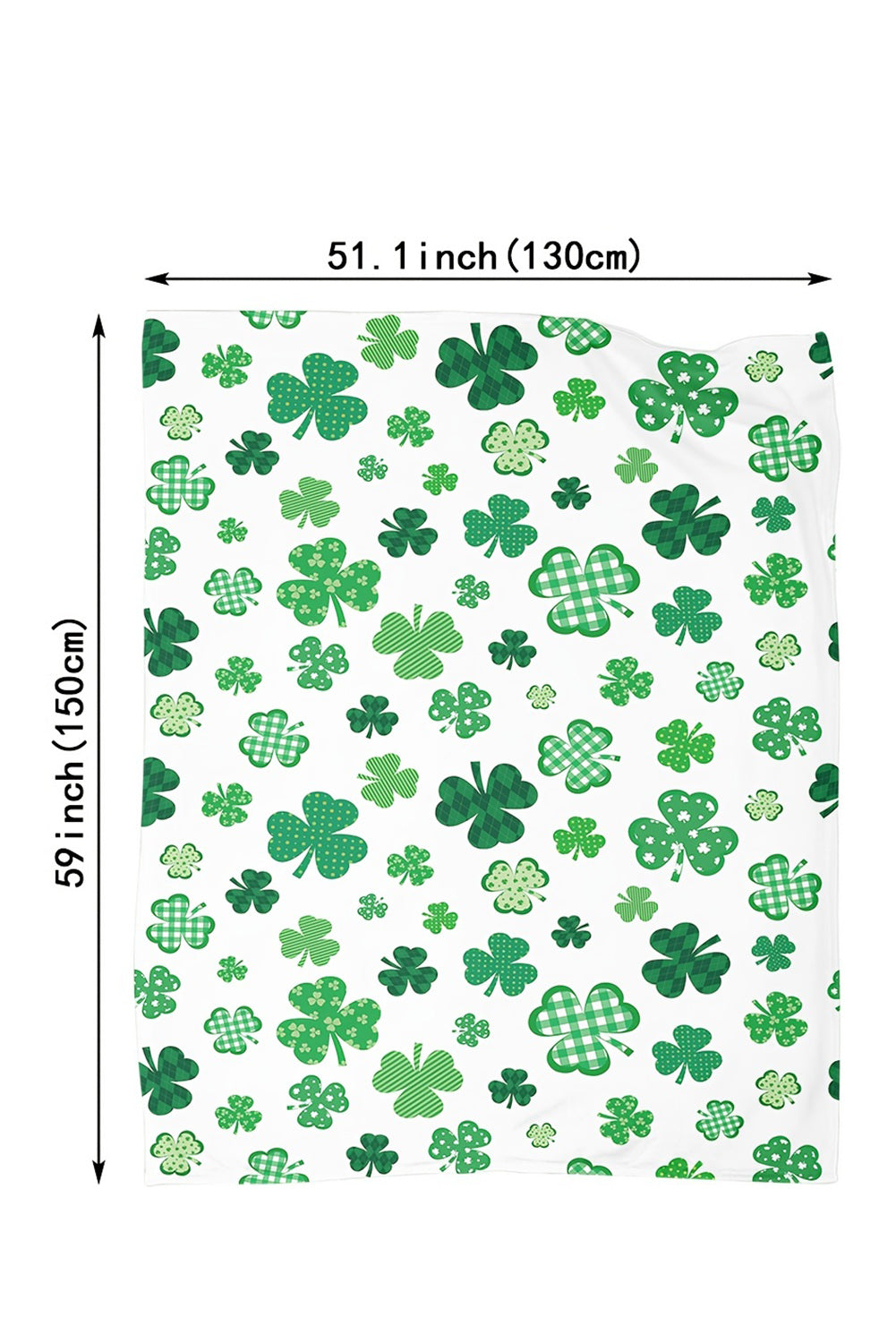 Weiße Nickerchendecke mit St. Patrick-Kleeblattmuster, 130 x 150 cm