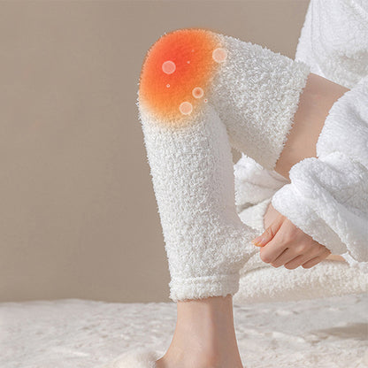 Chaussettes d'hiver chaudes en peluche pour femmes, chaussettes de protection à double usage pour le talon et le genou pour les personnes âgées