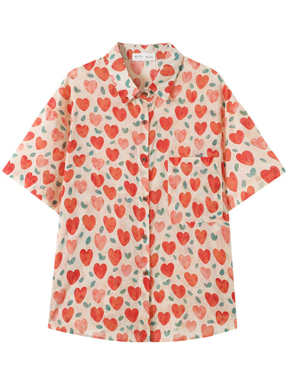 Women's Hong Kong Style Retro Heart Printing Shirt