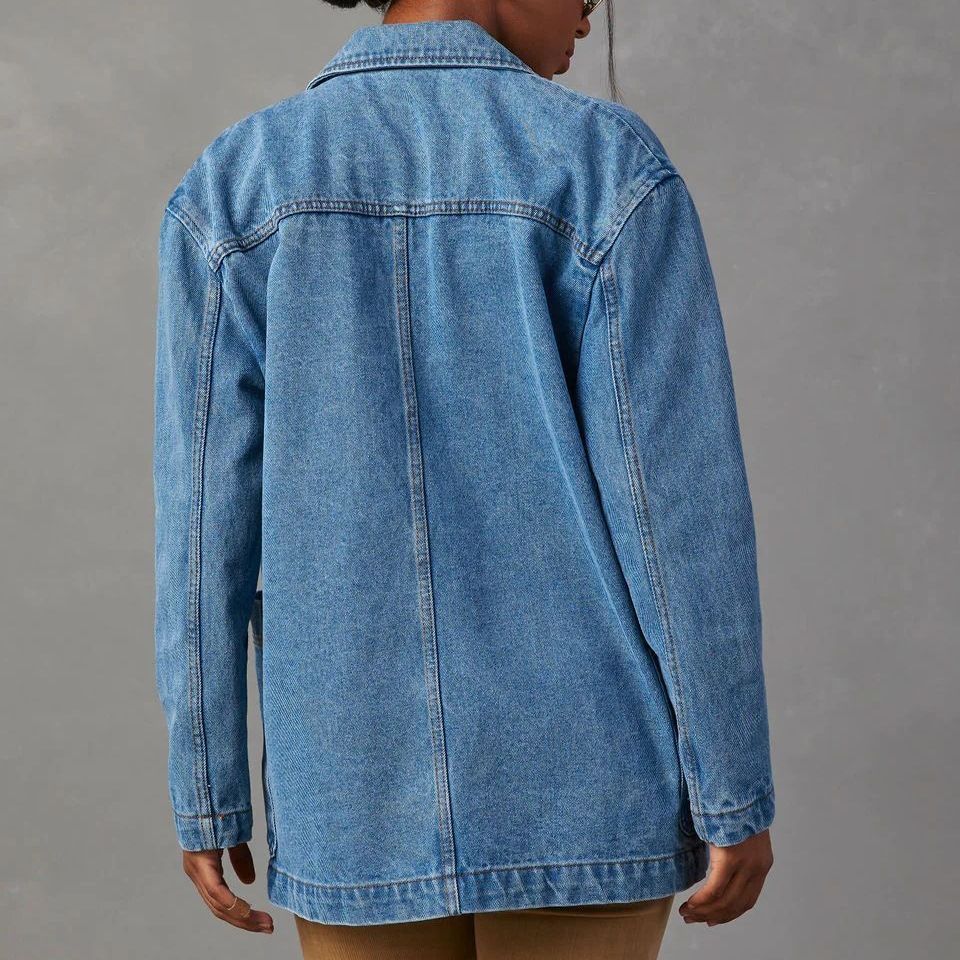 Damen-Anzugjacke aus gewaschenem blauem Denim