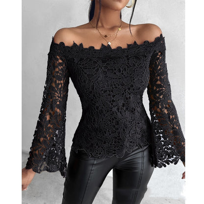 Women's Minimalist And Versatile Black Lace Top