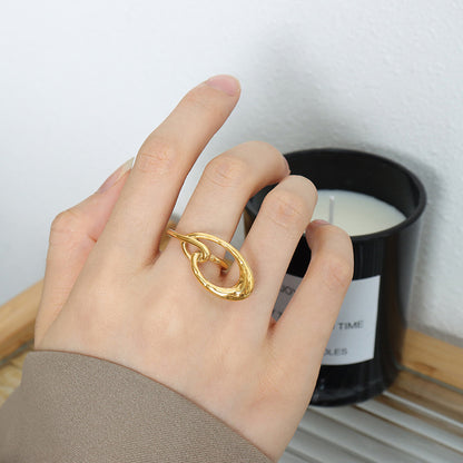 18K gold minimalist fashion geometric oval special-shaped stitching design ring