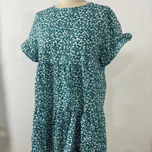 Women's Summer Leopard Print Floral Crew Neck Casual Dress