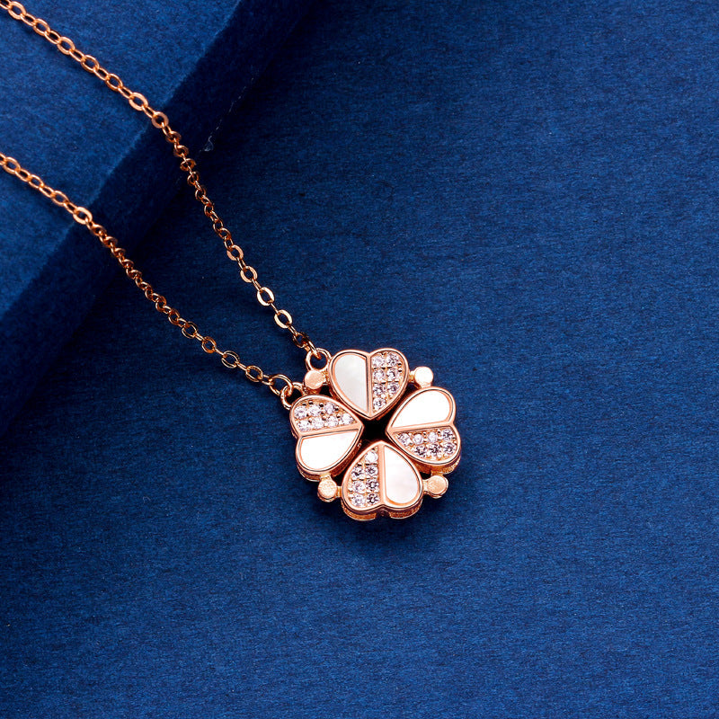 S925 silver light luxury fashion four-leaf clover inlaid with gemstones and diamonds a two-wear design necklace