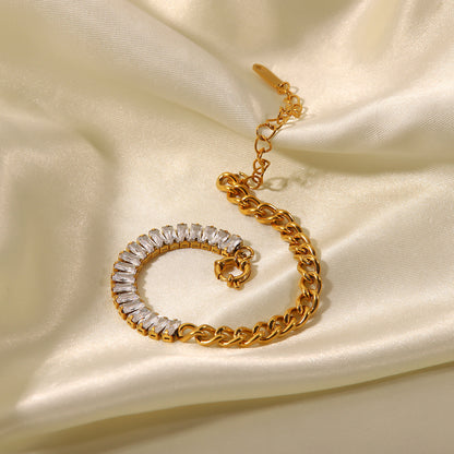 18k Gold Fashion Full Diamond Zircon Stitching Chain Design Jewelry